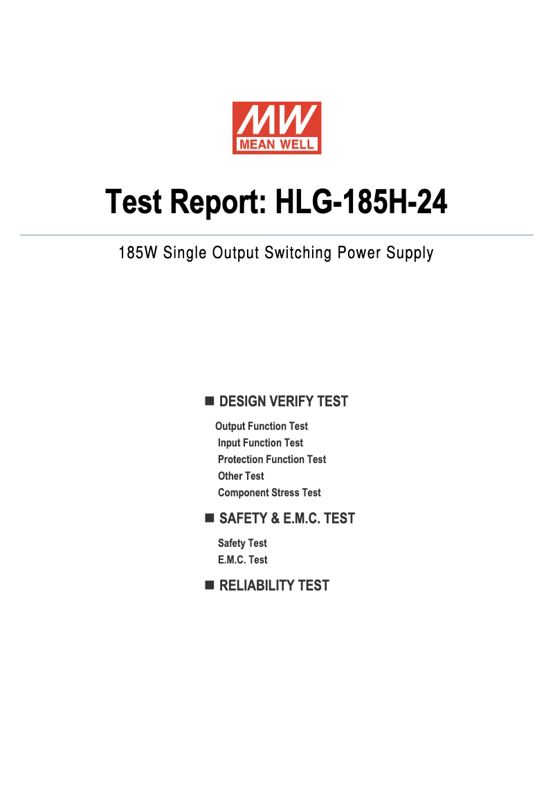 Page 1 of the manual Technical Sheet Mean Well HLG-185H-24
