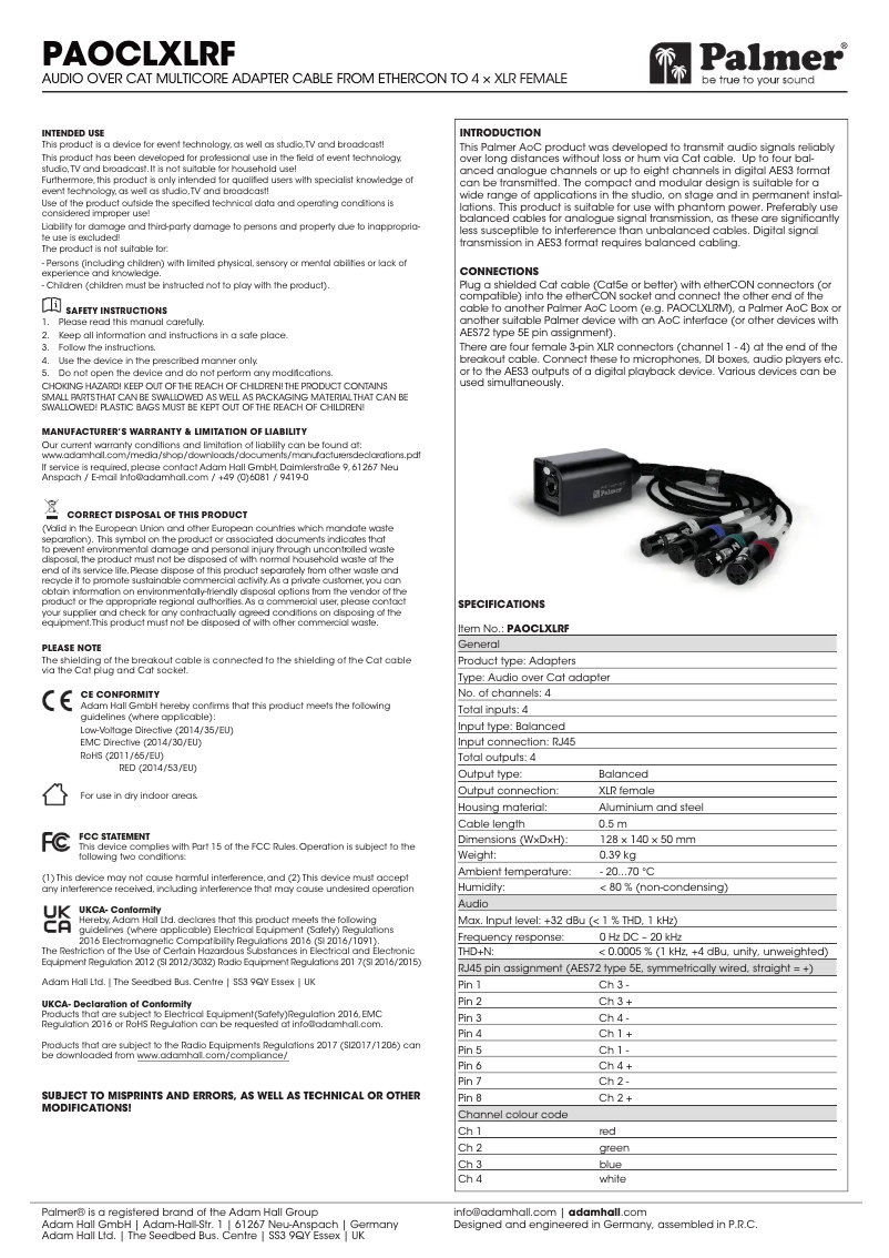 Page 1 of the manual User Manual Palmer AoC Loom XLRf