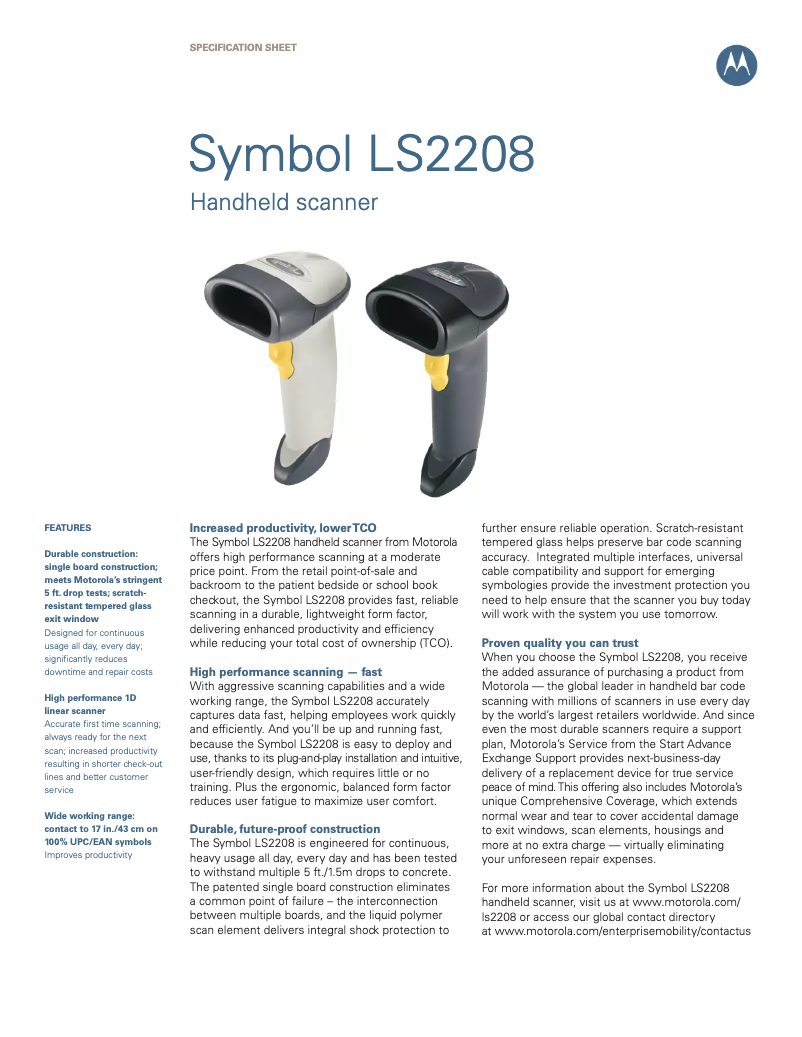 First page image of the manual for Symbol LS2208