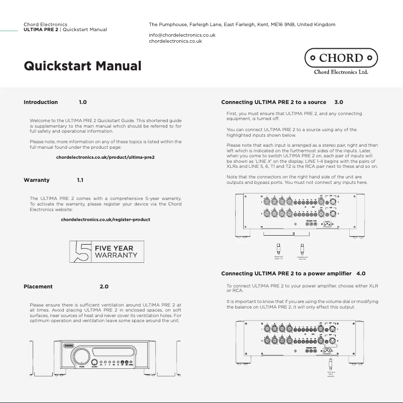 Page 1 of the manual User Manual Chord Ultima Pre 2