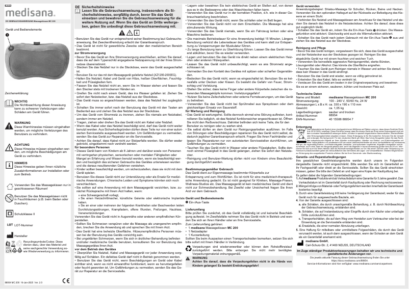 Page 1 of the manual User Manual Medisana MC 200