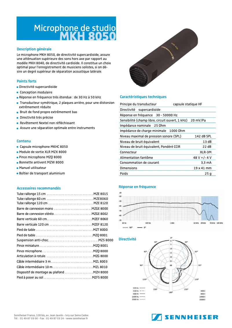 Page 1 of the manual Technical Sheet Sennheiser MKH 8050
