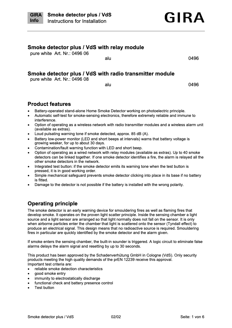 First page image of the manual for 0496 06