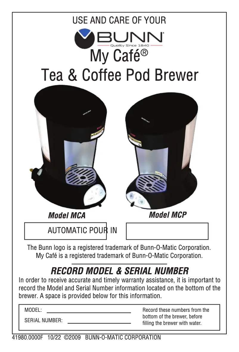 Image de la première page du manuel de l'appareil My Cafe MCPA
