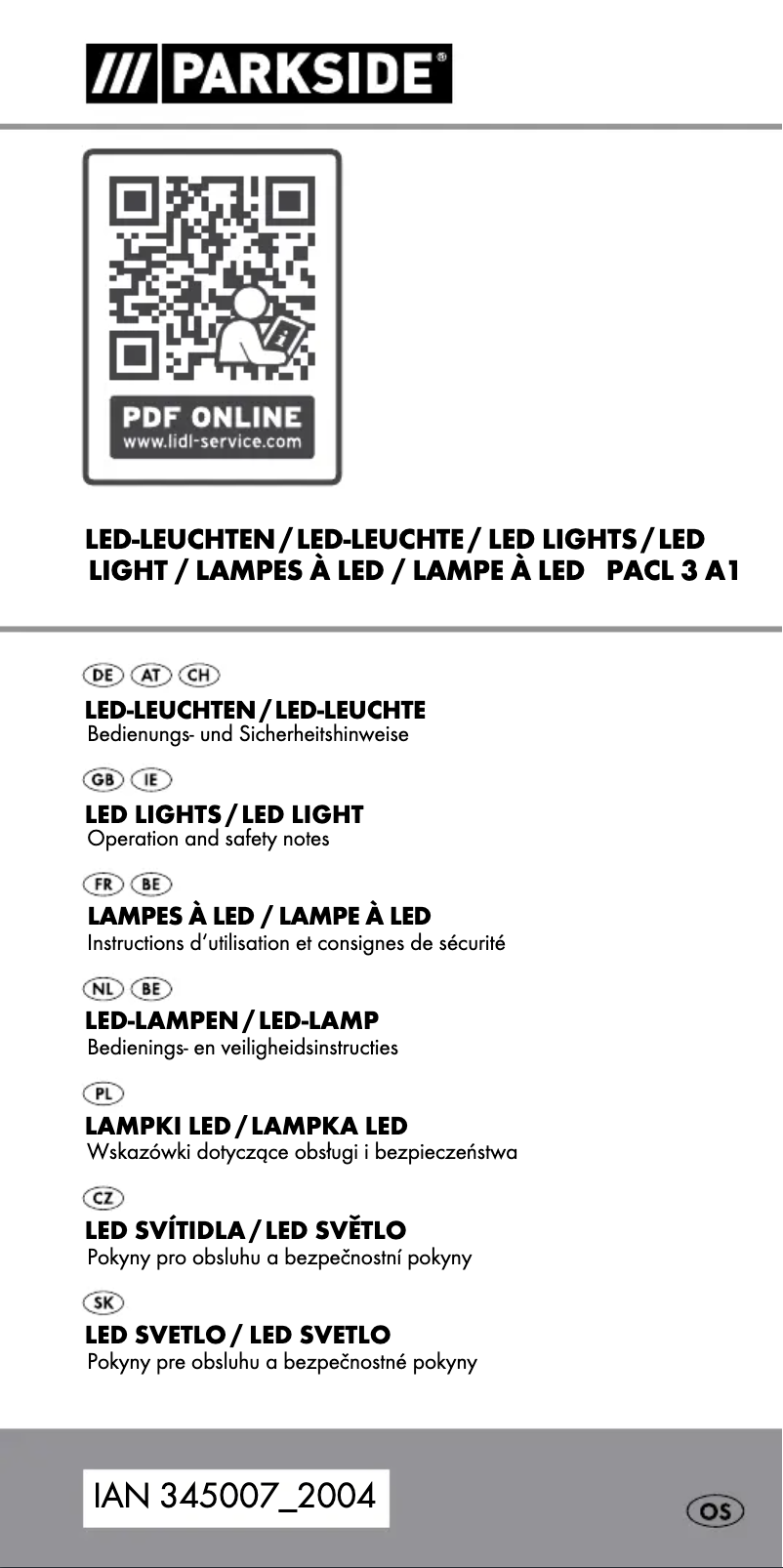 Page 1 of the manual User Manual Parkside PACL 3 A1