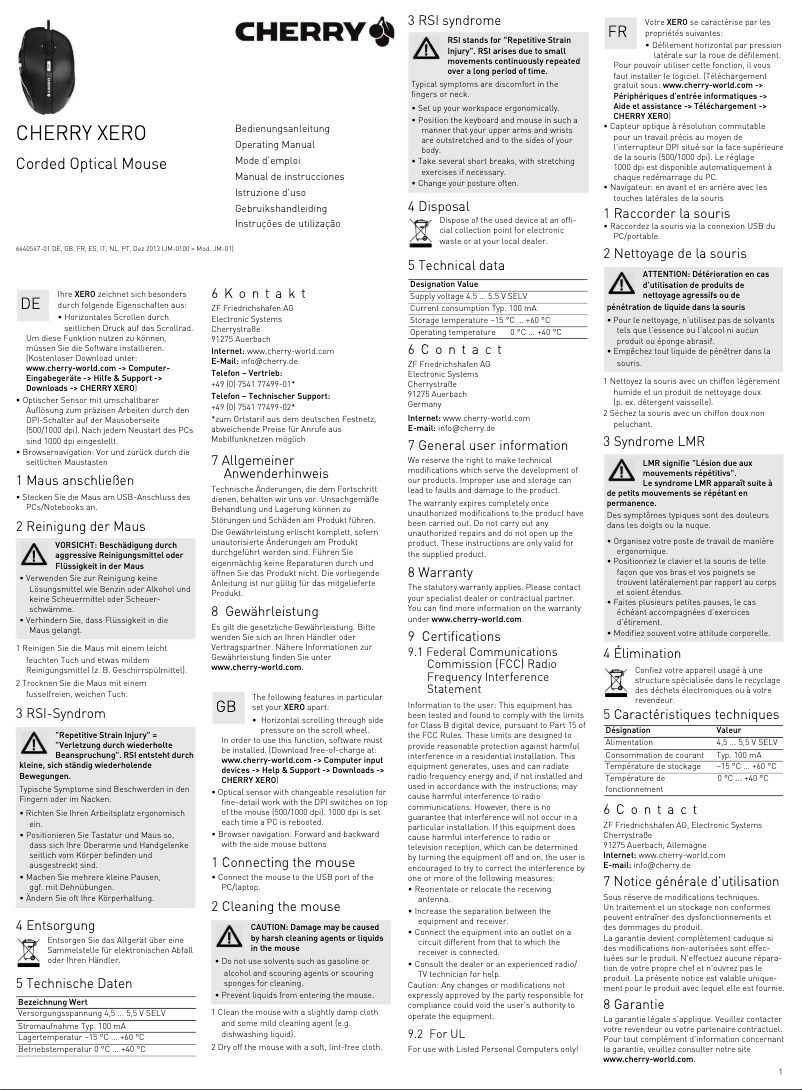 Page 1 of the manual User Manual Cherry XERO
