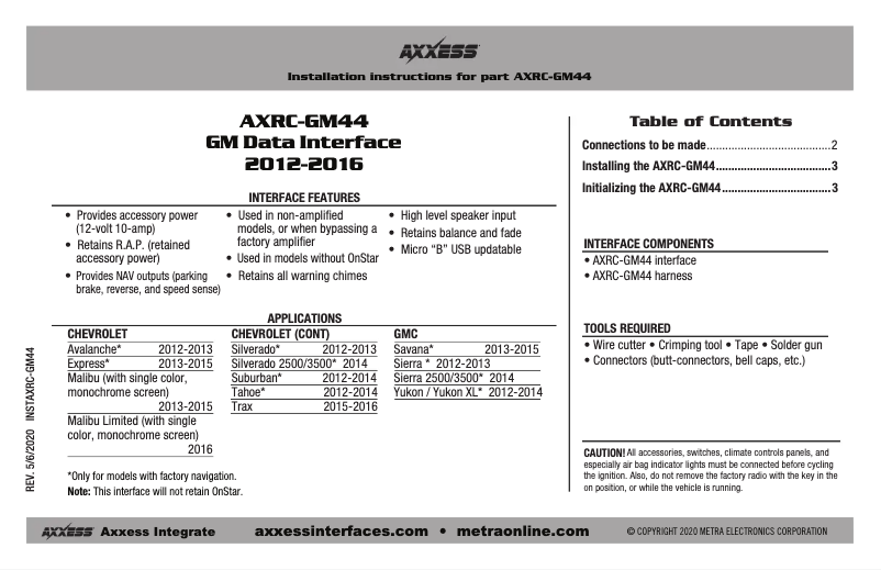 First page image of the manual for AXRC-GM44