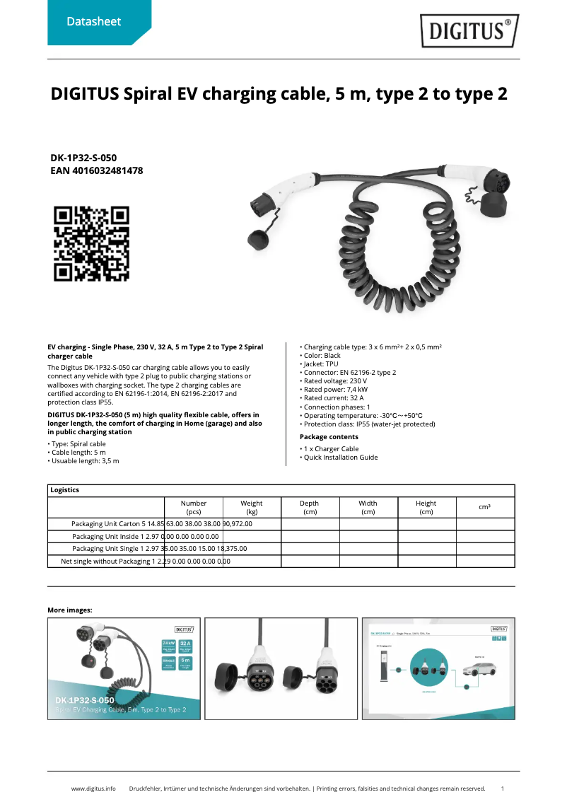 Page 1 of the manual Technical Sheet Digitus DK-1P32-S-050
