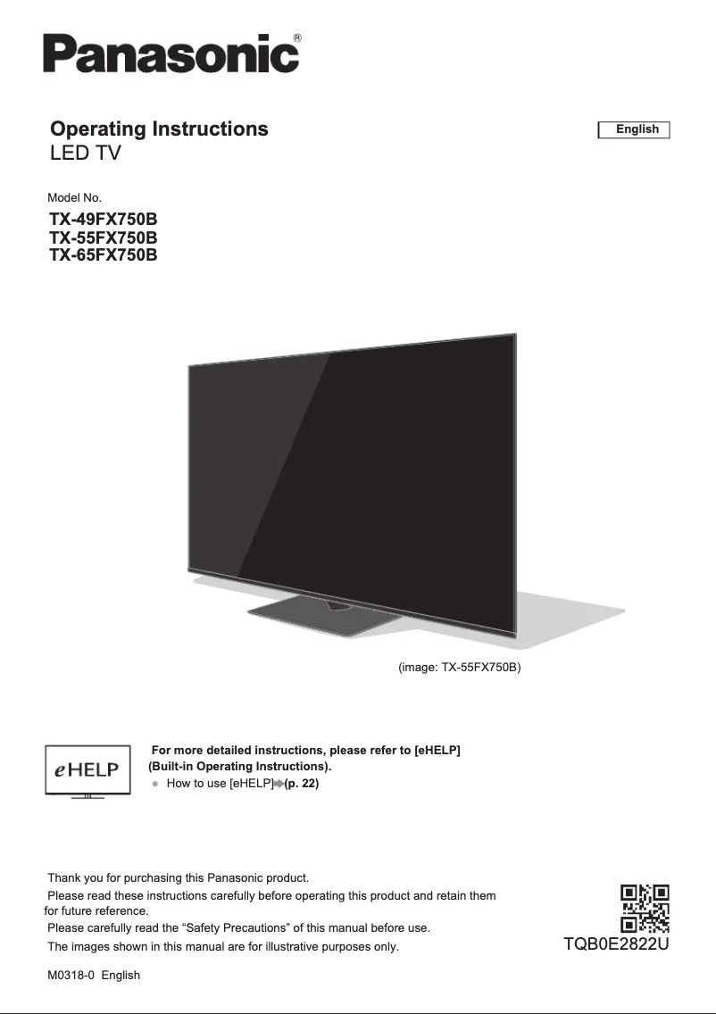 Page 1 of the manual Quick Start Guide Panasonic TX-49FX750B