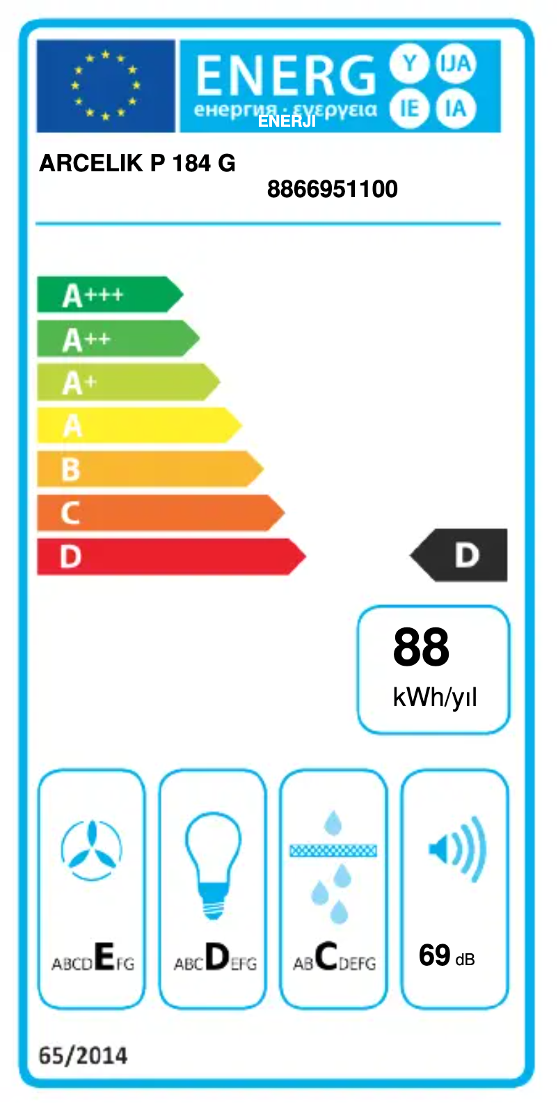 Page 1 of the manual Energy Label Arçelik P 184 G