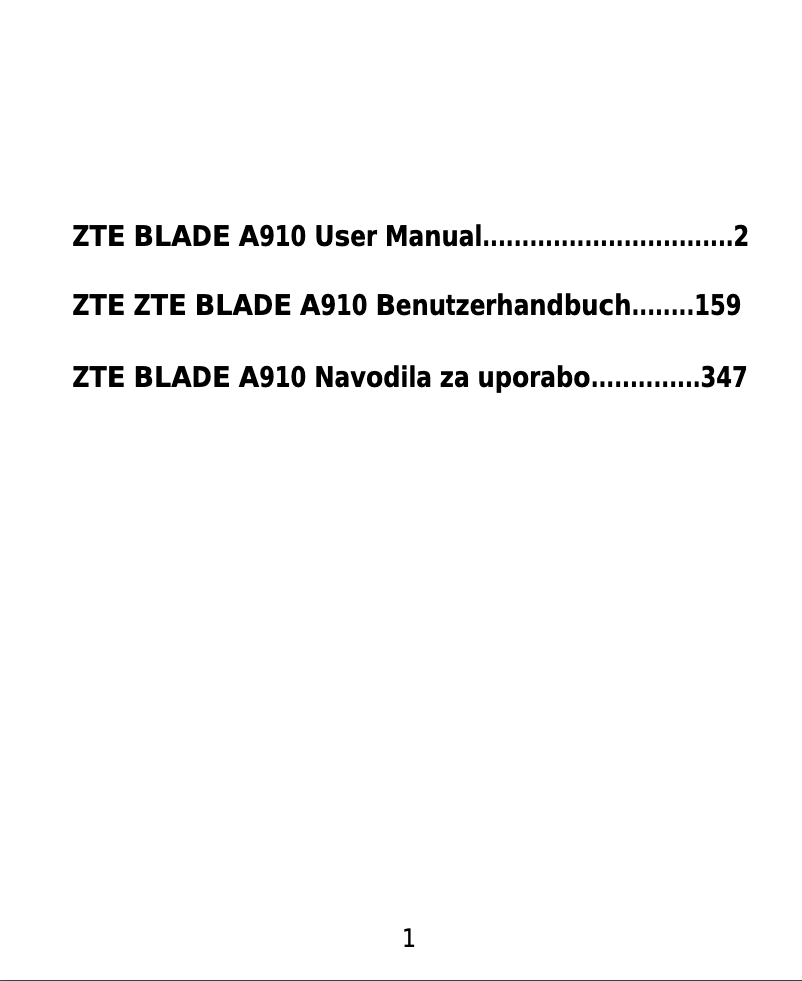 Page 1 of the manual User Manual ZTE Blade A910
