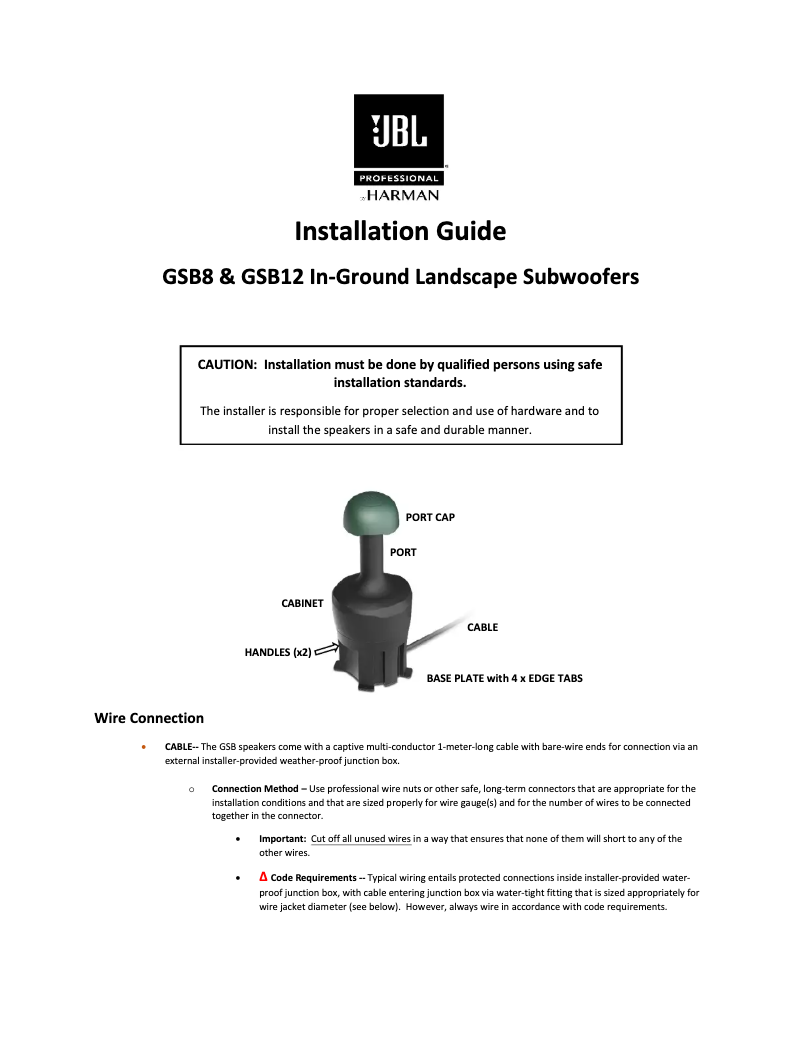 Page 1 of the manual User Manual JBL GSB8