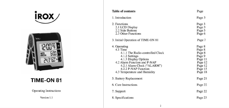 First page image of the manual for TIME-ON81