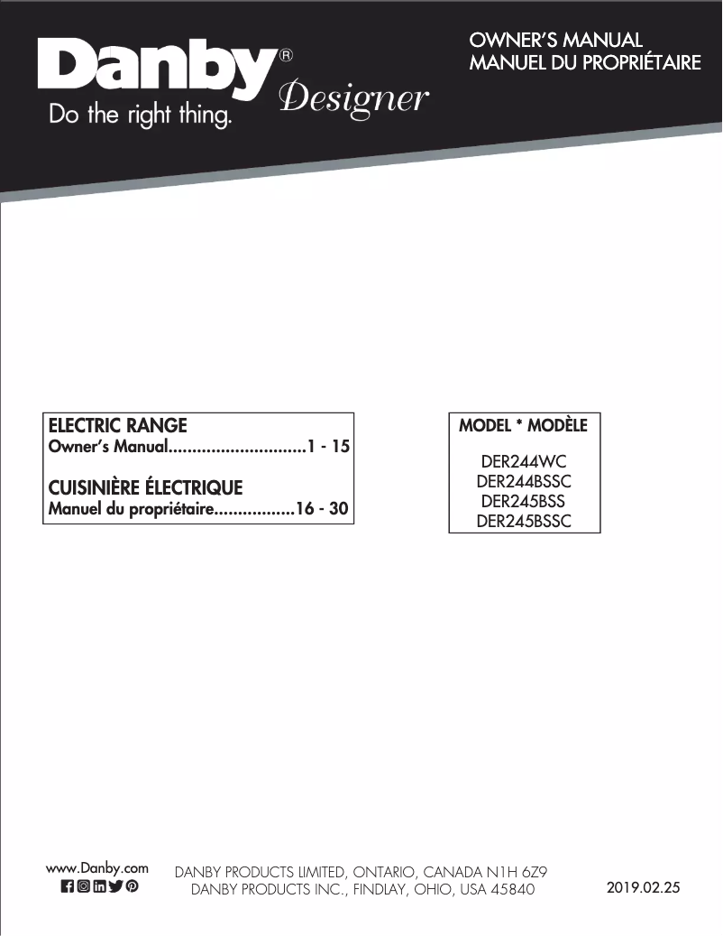 First page image of the manual for DER244BSSC