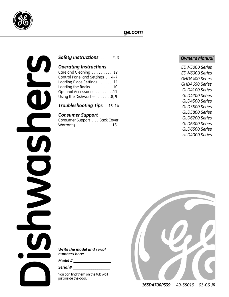 Page 1 of the manual Use and Maintenance Manual GE Adora GHDA650LWW