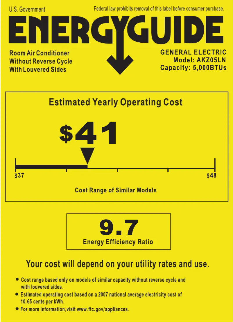 Page 1 of the manual Energy Label GE AKZ05LN