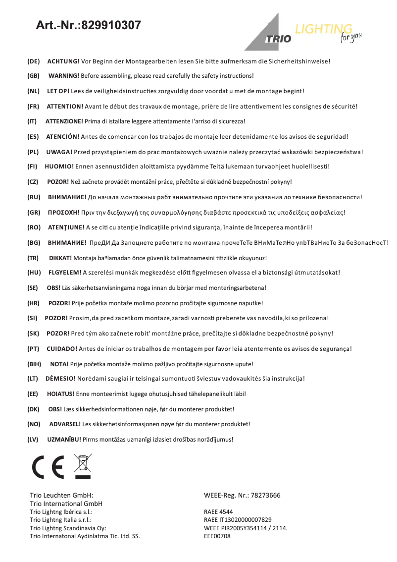 First page image of the manual for Havanna 829910307