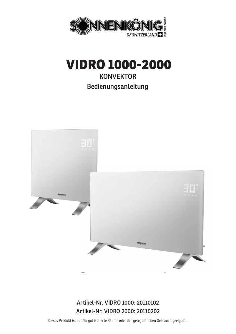 Page 1 of the manual User Manual Sonnenkönig Vidro 2000