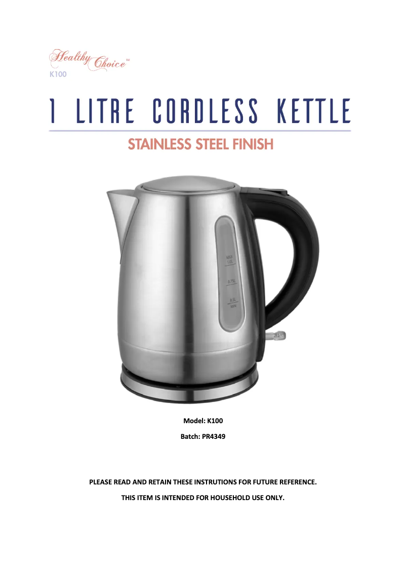 First page image of the manual for K100