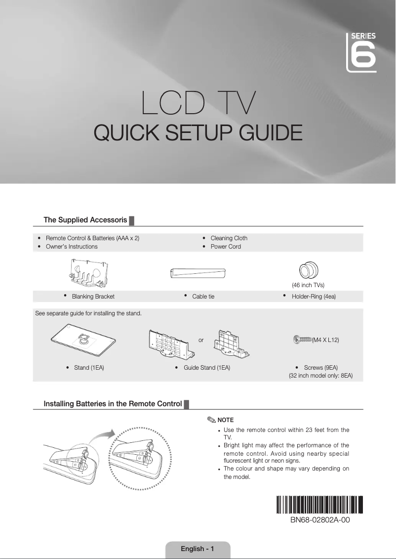 Page 1 of the manual Installation Guide Samsung LE32C630K1W