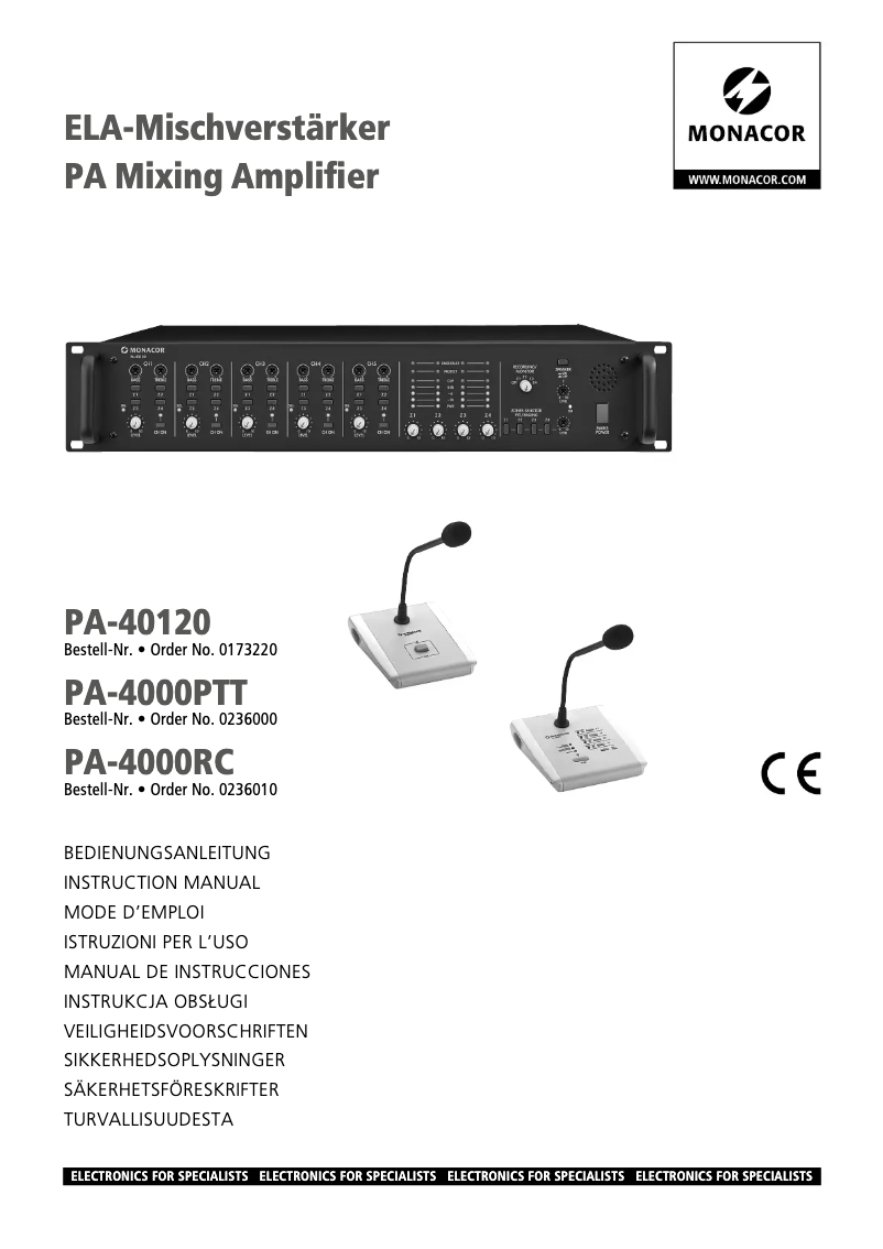 First page image of the manual for PA-40120
