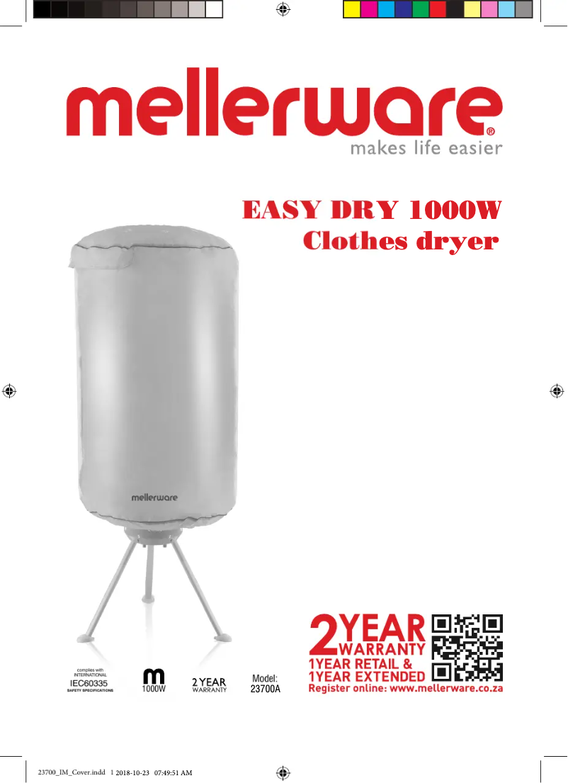 Page 1 of the manual User Manual Mellerware Easy Dry 23700A