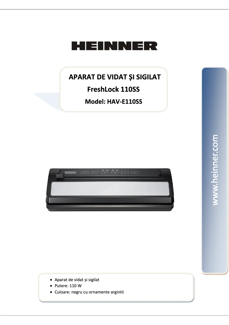 First page image of the manual for FreshLock HAV-E110SS