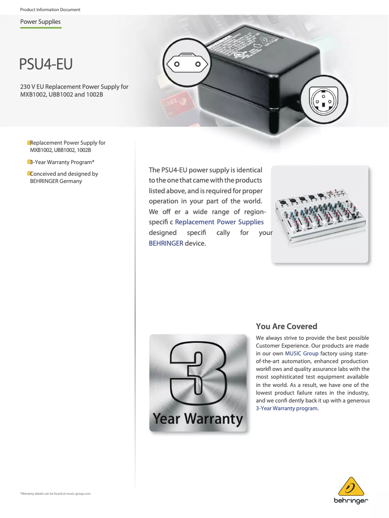 Page 1 of the manual User Manual Behringer PSU4-EU