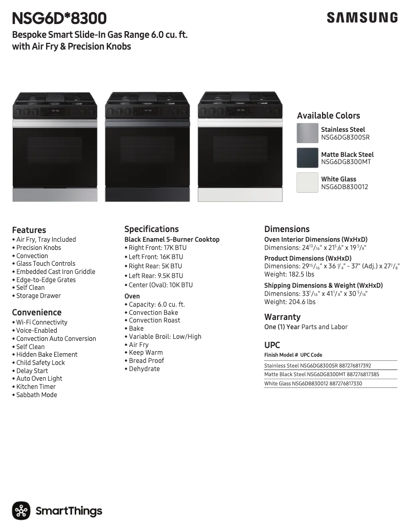 Page 1 of the manual Technical Sheet Samsung NSG6DG8300SR