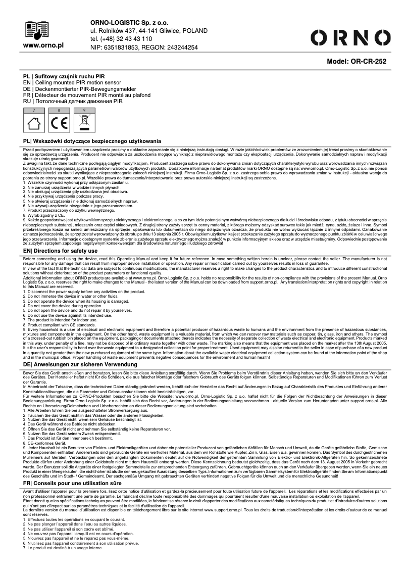 Image de la première page du manuel de l'appareil OR-CR-252