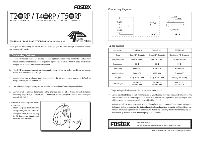 Page 1 of the manual User Manual Fostex RP-Series