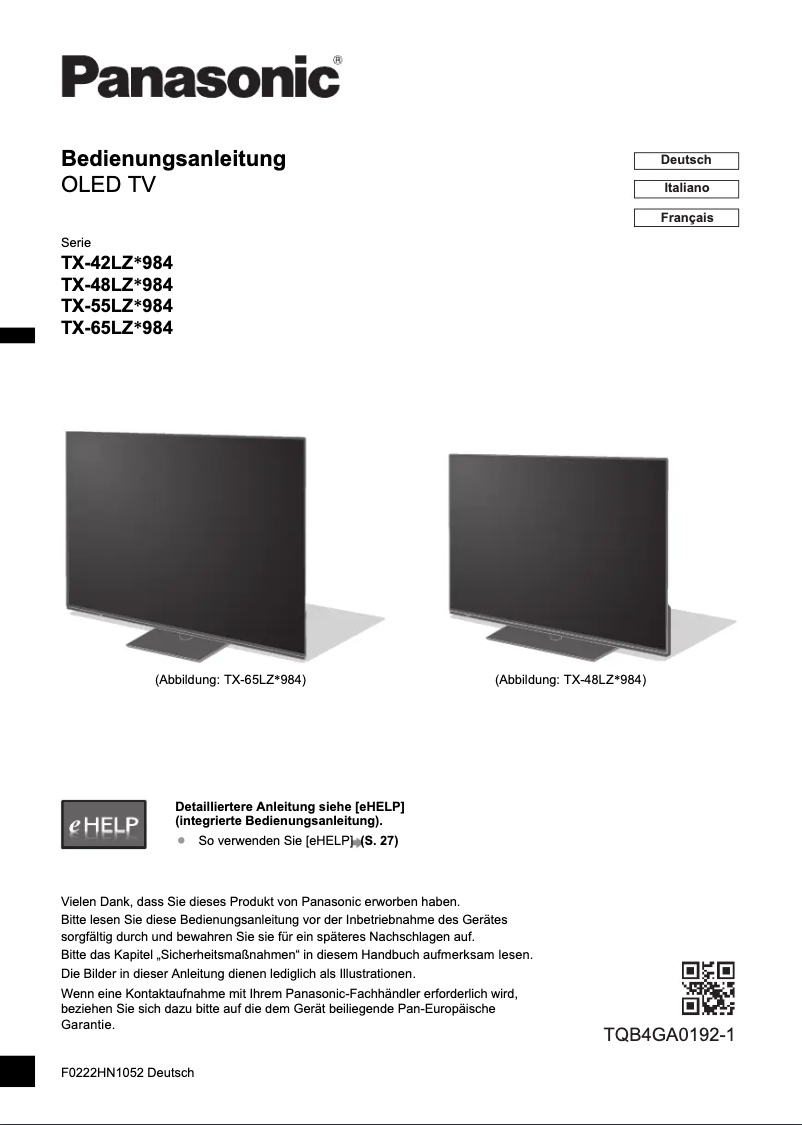 First page image of the manual for TX-48LZW984