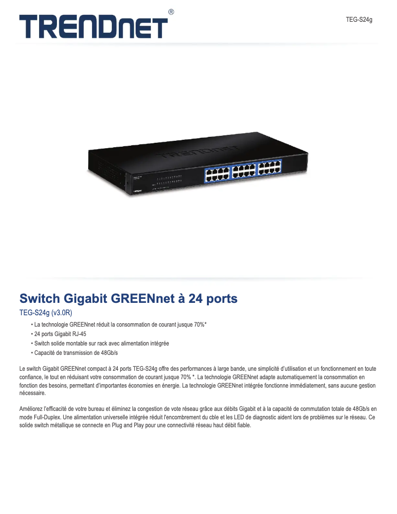 Page 1 of the manual Technical Sheet TRENDnet TEG-S24g