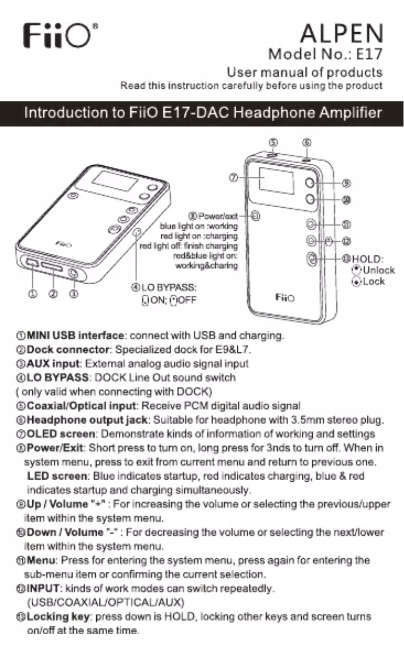 First page image of the manual for E17
