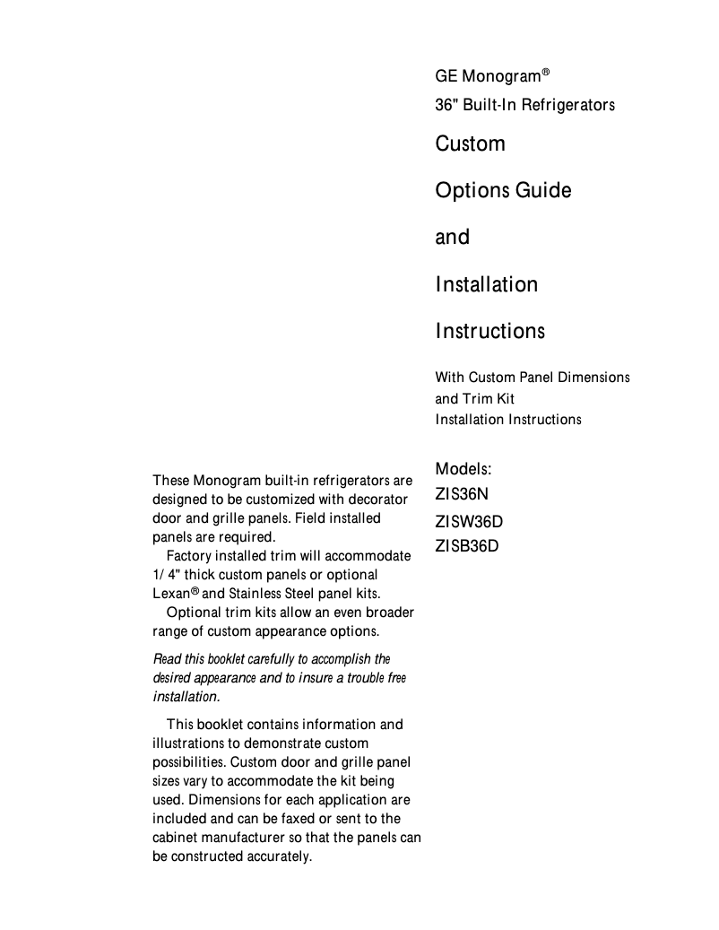 First page image of the manual for ZISB36DC