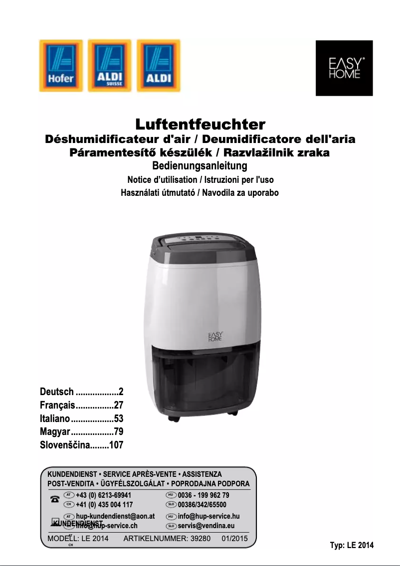 Page 1 of the manual User Manual Easy Home LE 2014