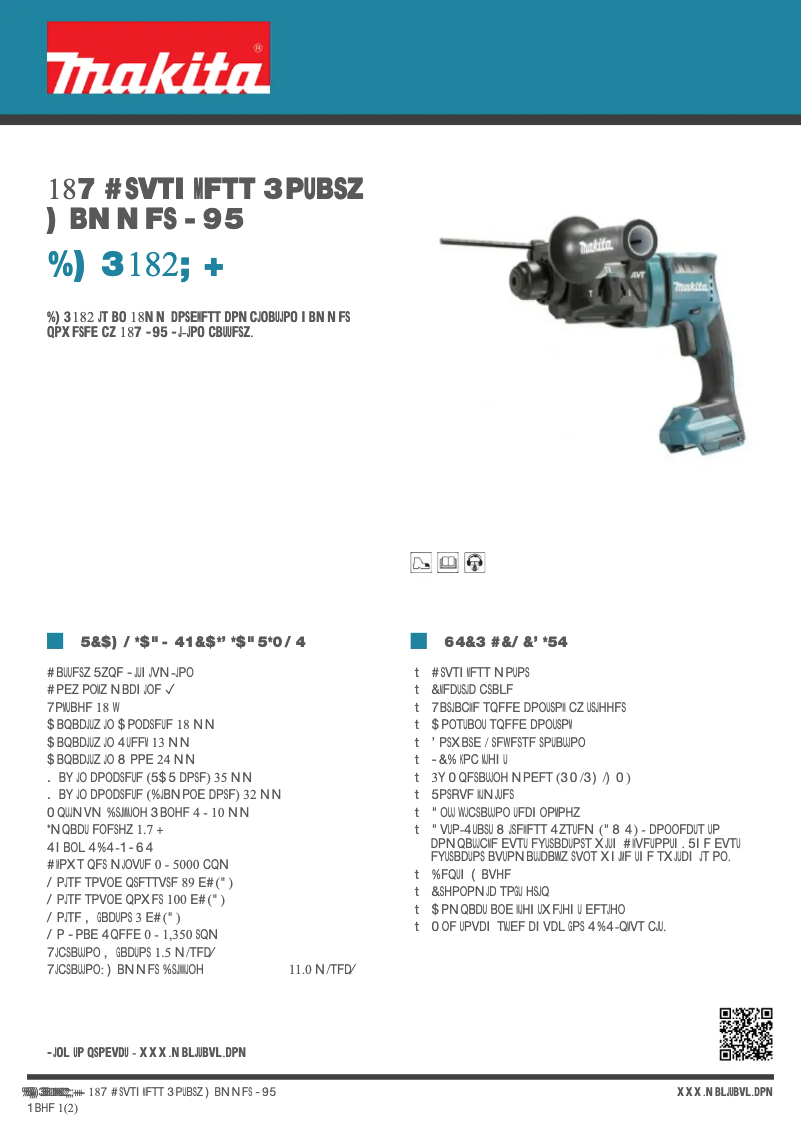 Page 1 of the manual Technical Sheet Makita DHR182ZJ