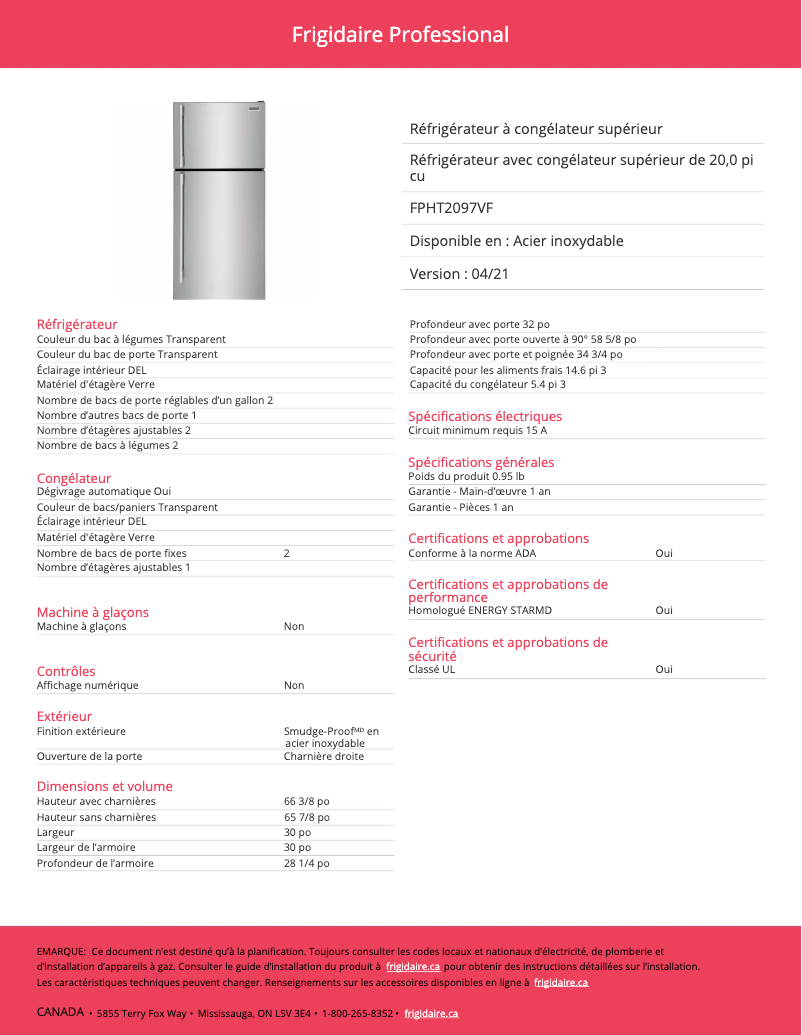 First page image of the manual for FPHT2097VF