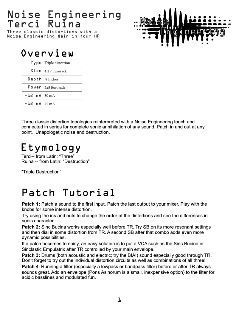 Page 1 of the manual User Manual Noise Engineering Terci Ruina