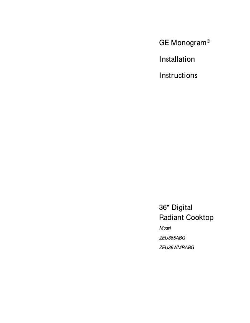 First page image of the manual for ZEU365ABG