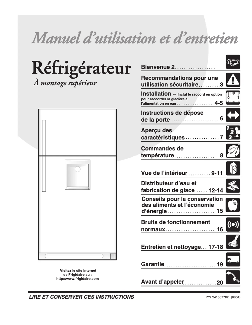 Page 1 of the manual User Manual Frigidaire PLHT19WEB