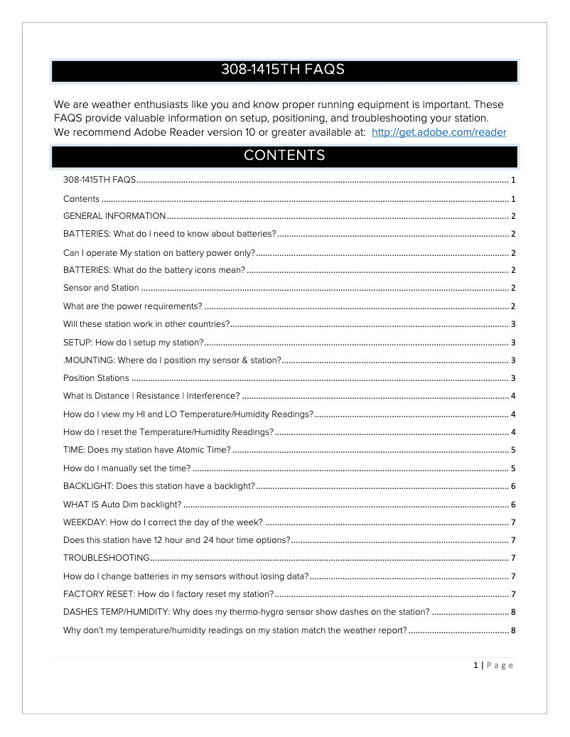 Page 1 of the manual FAQ La Crosse Technology 308-1415TH