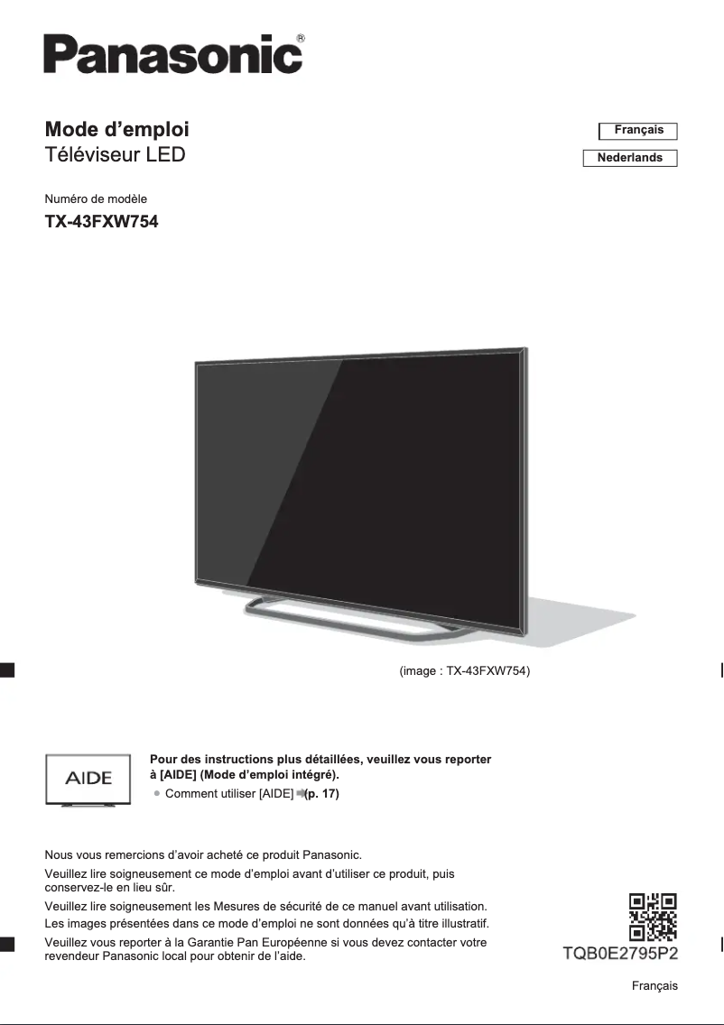 Page 1 of the manual User Manual Panasonic Viera TX-43FXW754