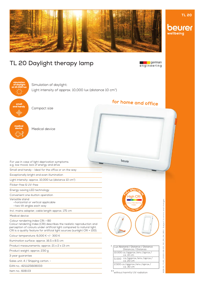 Page 1 of the manual Technical Sheet Beurer TL 20
