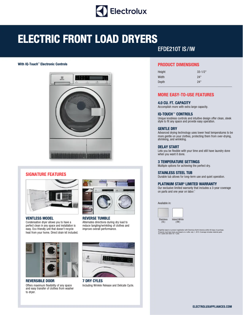 First page image of the manual for EFDE210TI