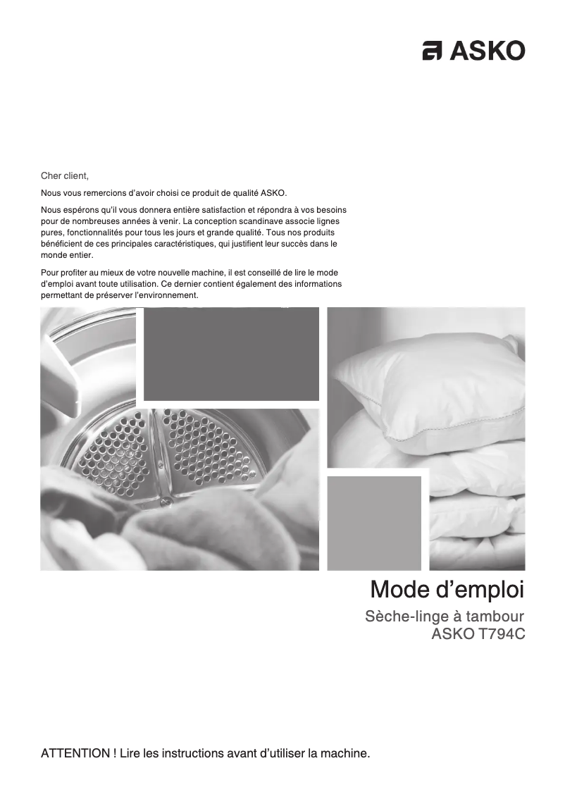 Page 1 of the manual User Manual Asko T794CS