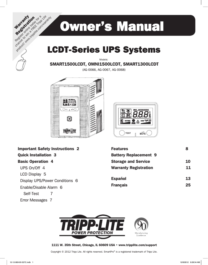 Page 1 of the manual User Manual Tripp Lite SmartPro SMART1500LCDT
