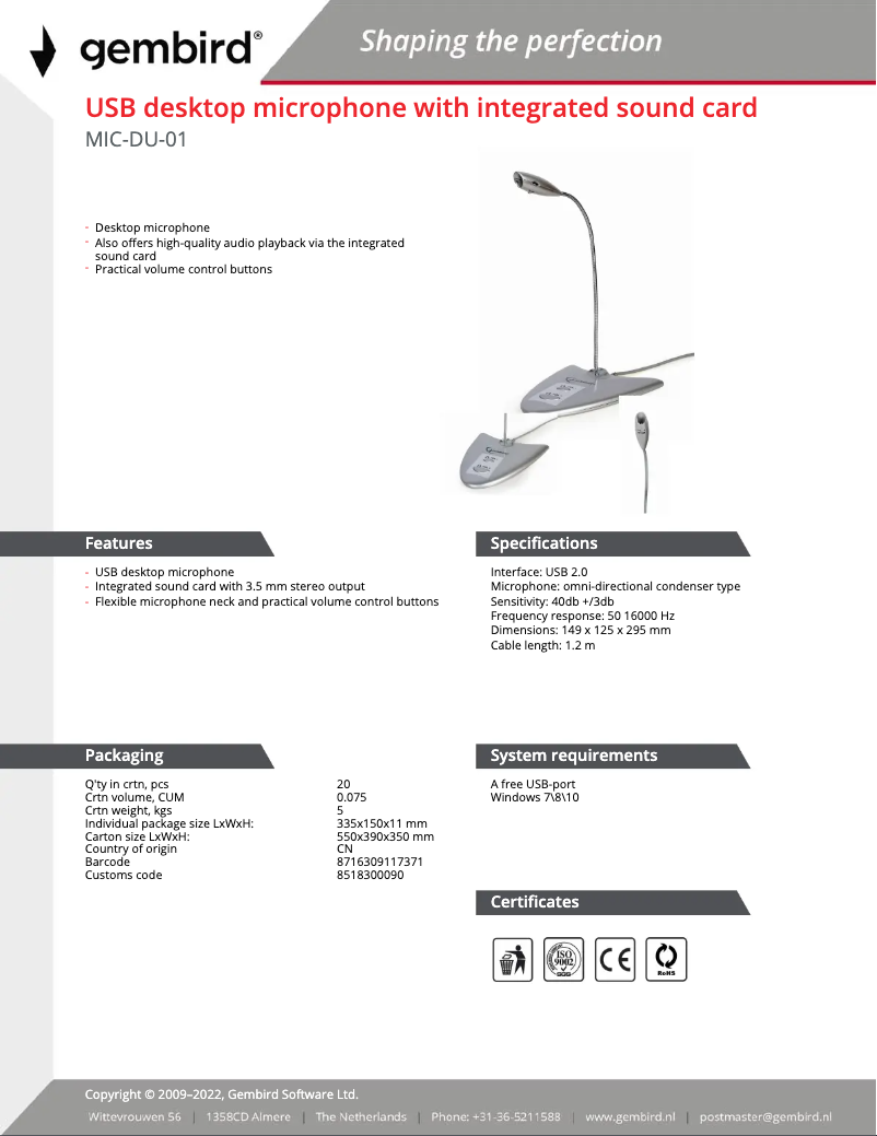 First page image of the manual for MIC-DU-01