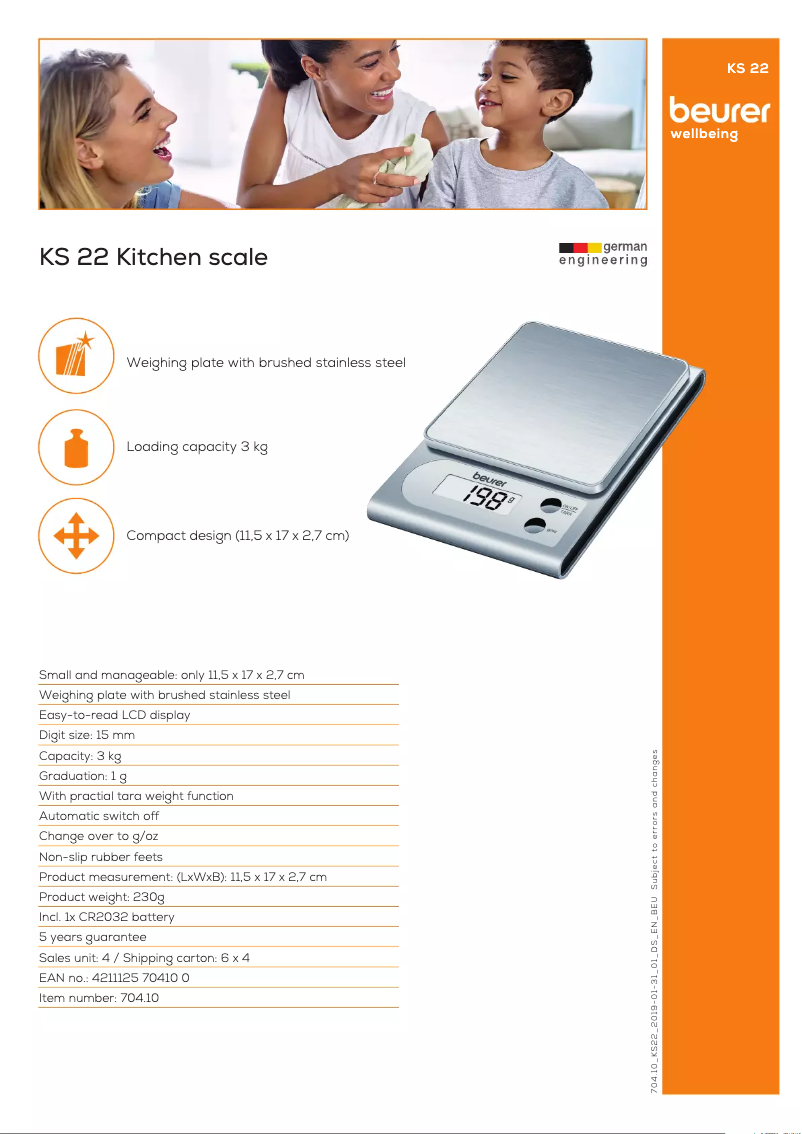 Page 1 of the manual Technical Sheet Beurer KS 22