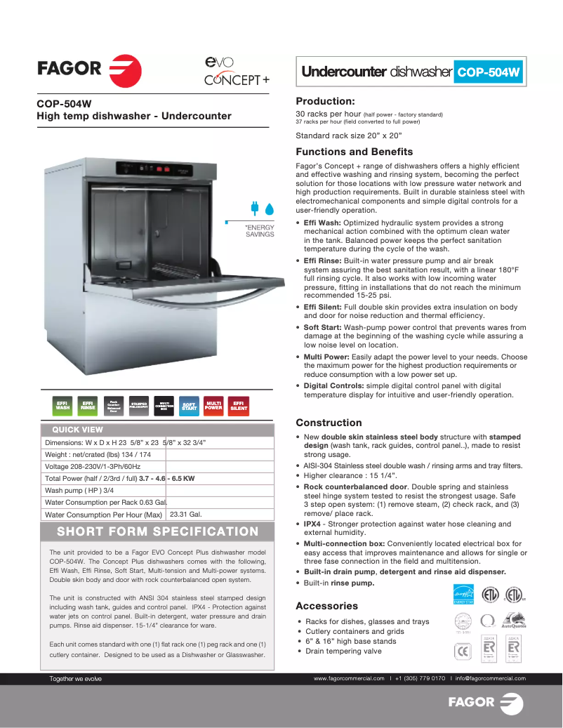 Page 1 of the manual Technical Sheet Fagor COP-504W
